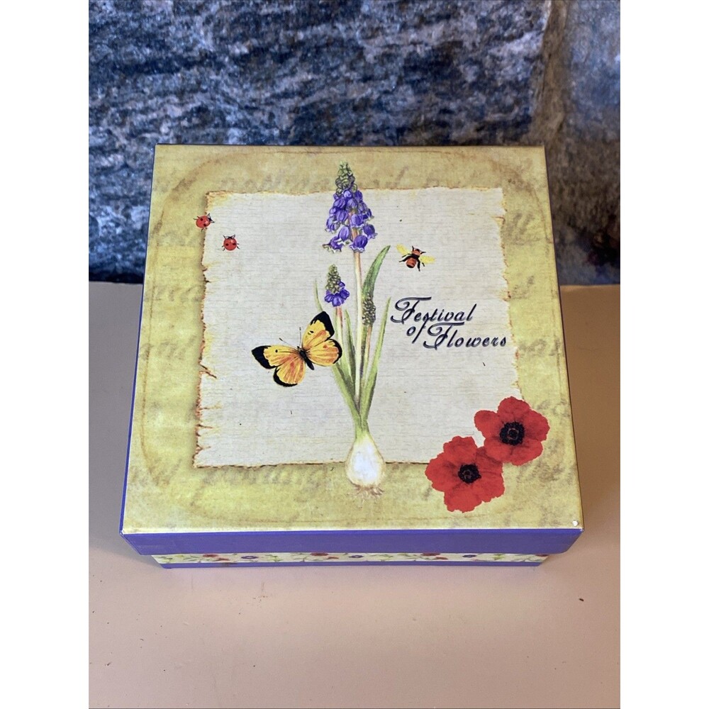 MANUAL WOODWORKERS AND WEAVERS INC FESTIVAL OF FLOWERS MINI 4.5" PLATE SET of 4